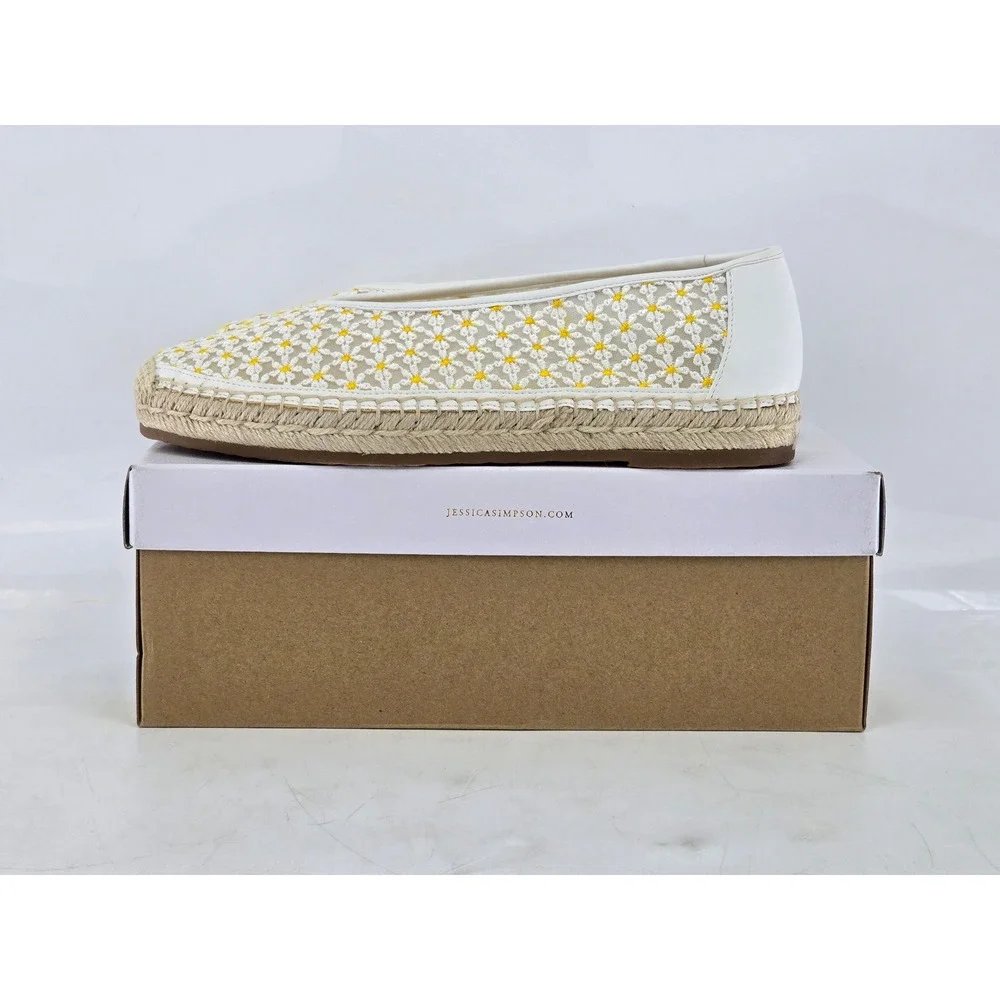 Jessica Simpson Lucciea Espadrille Flats Womens 10 White Floral Mesh - NEW